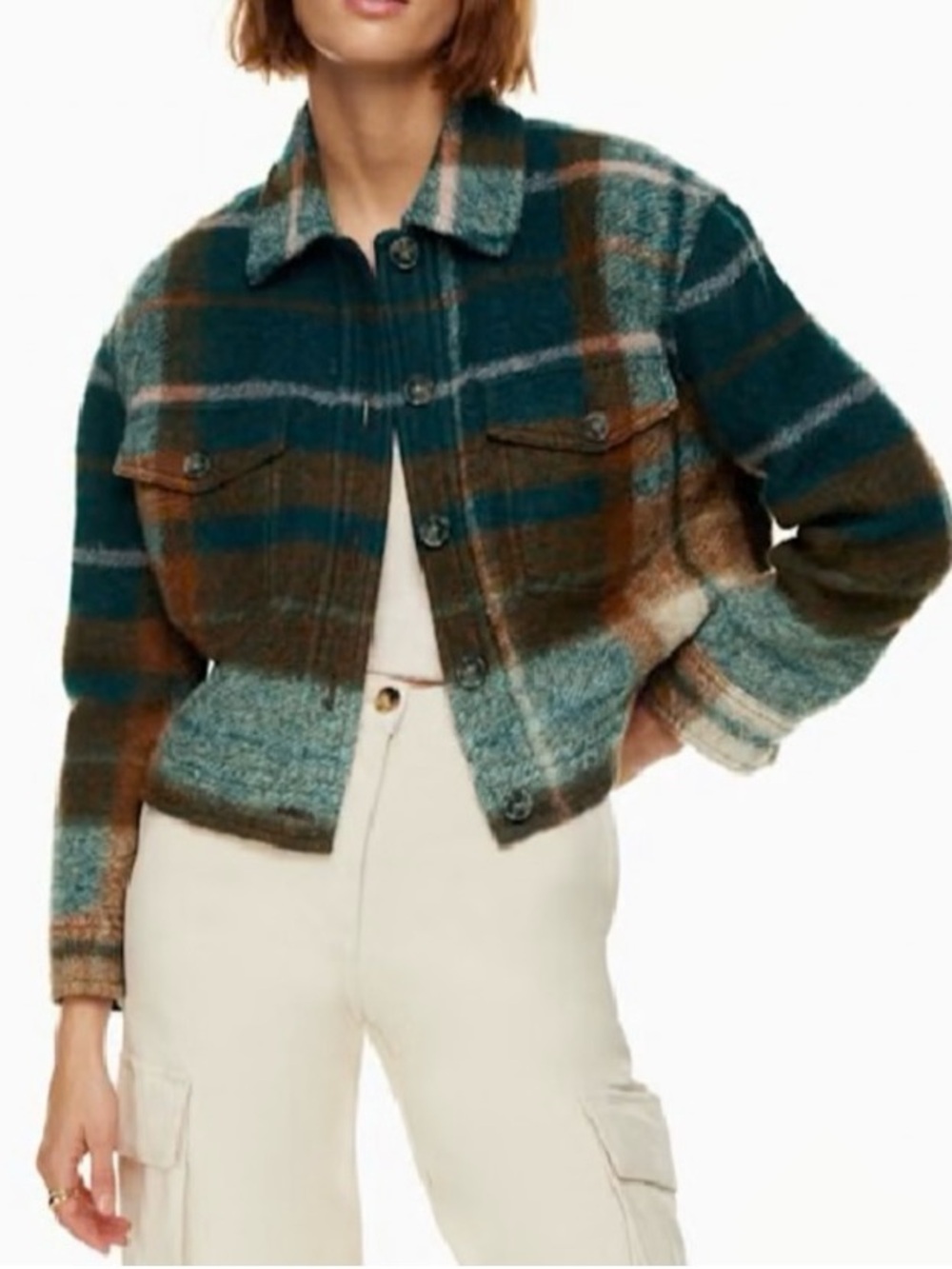 Aritzia Wilfred Free Plaid Cropped Jacket